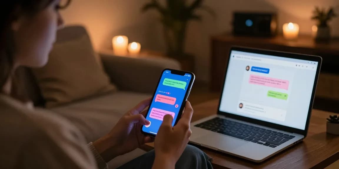 Engaging in AI sex chat on a smartphone in a cozy room