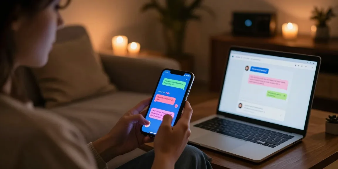Engaging in AI sex chat on a smartphone in a cozy room