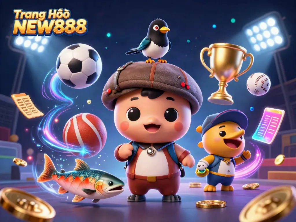 Play and win at Trang Chủ NEW888 with vibrant 3D characters and lively sports-themed elements.