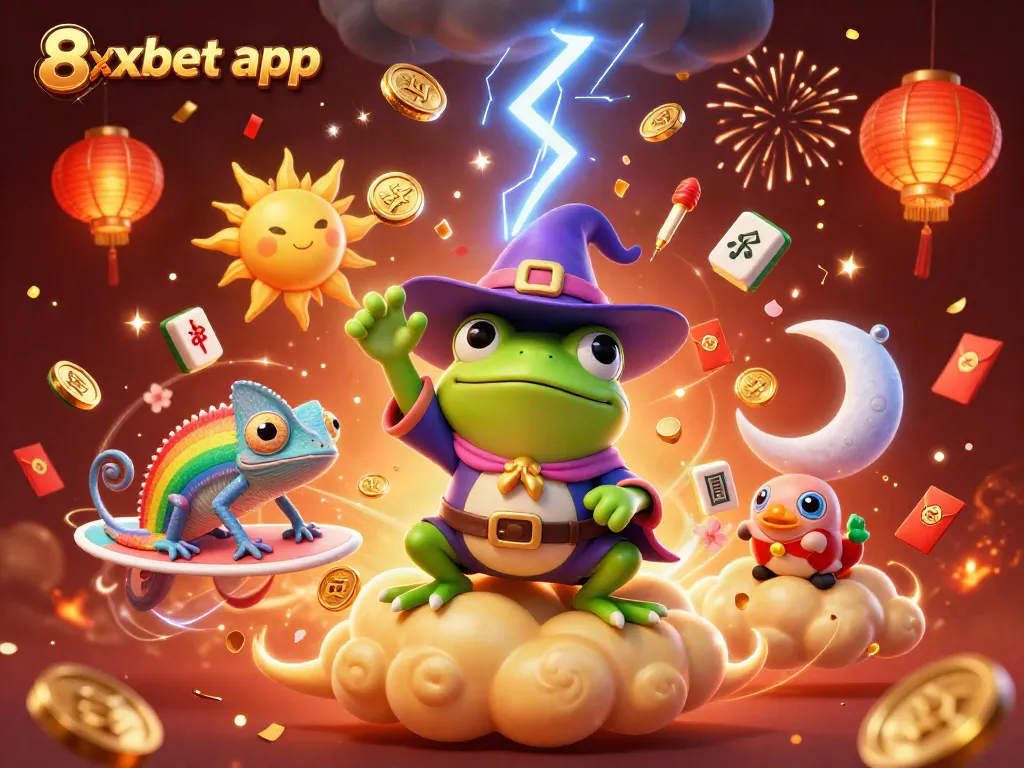 Experience the excitement of the 8xbet app with a magical storm of golden coins and vibrant casino elements.