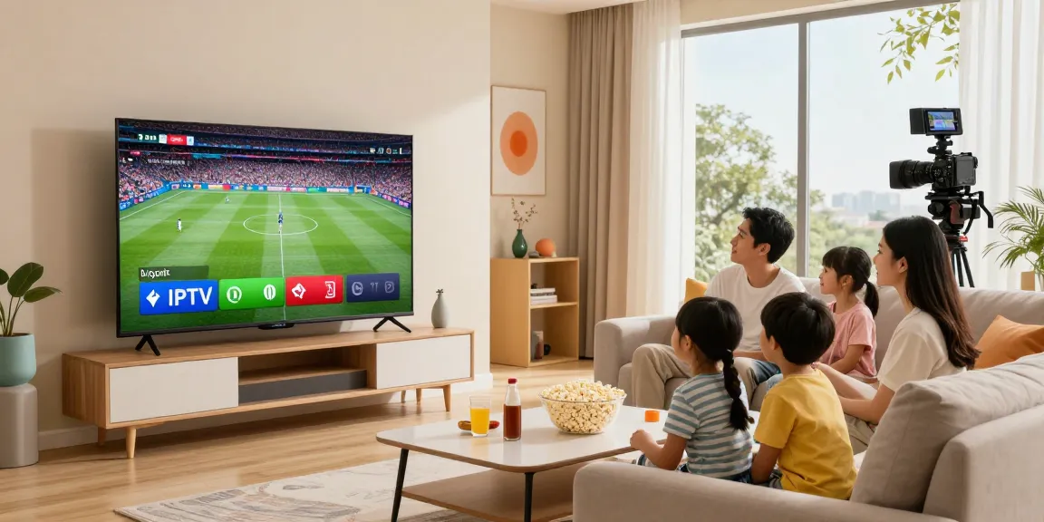 Family enjoying iptv italia sports event on smart TV at home